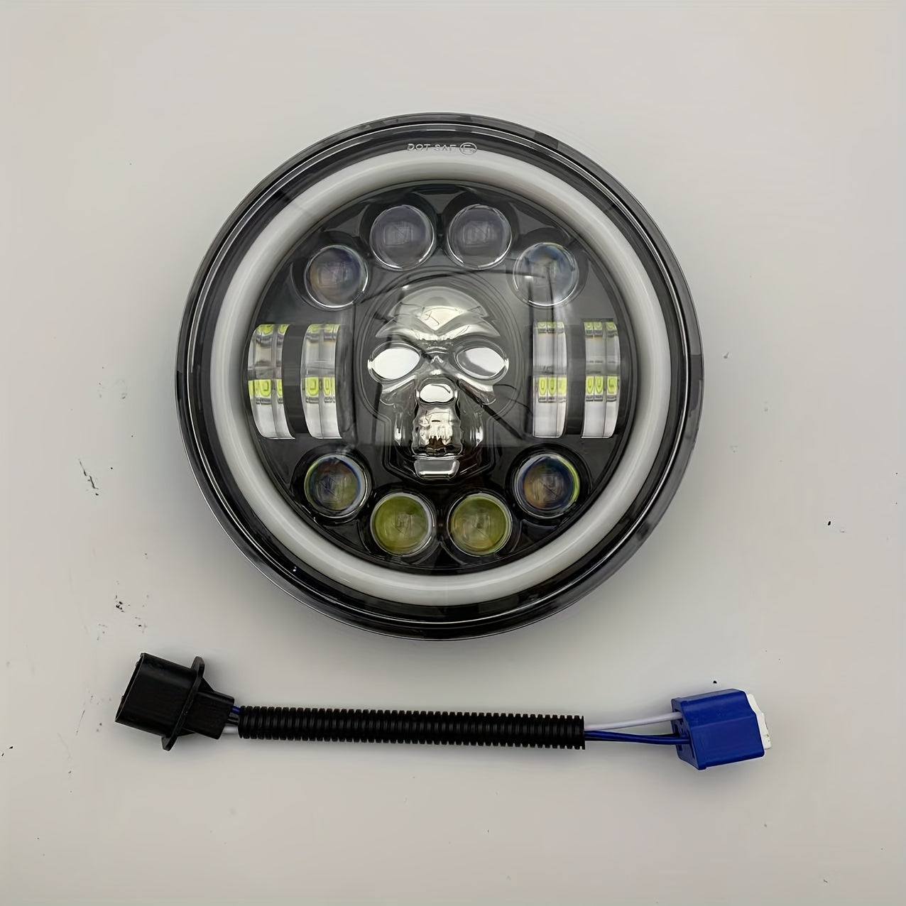 7-inch Skull-shaped LED Spotlight Car Headlight Modification Front Lamp Motorcycle 7-inch Head Round Lamp Colorful Demon Eye
