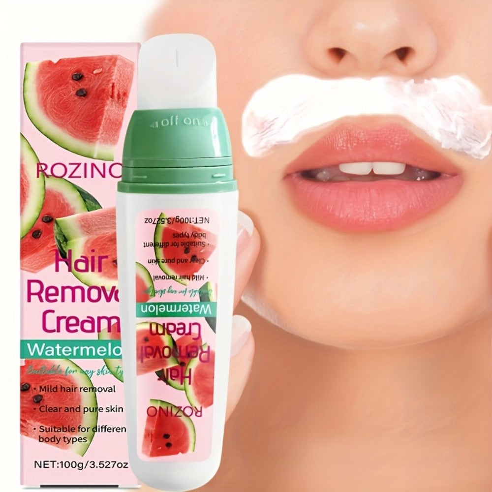 Watermelon Scent Depilatory Cream 100g with Squalane - Instant Hair Removal Semi-Permanent 3-Month Results Non-Irritating for Face Lips Armpits Legs Arms Bikini Area Women Sensitive Skin