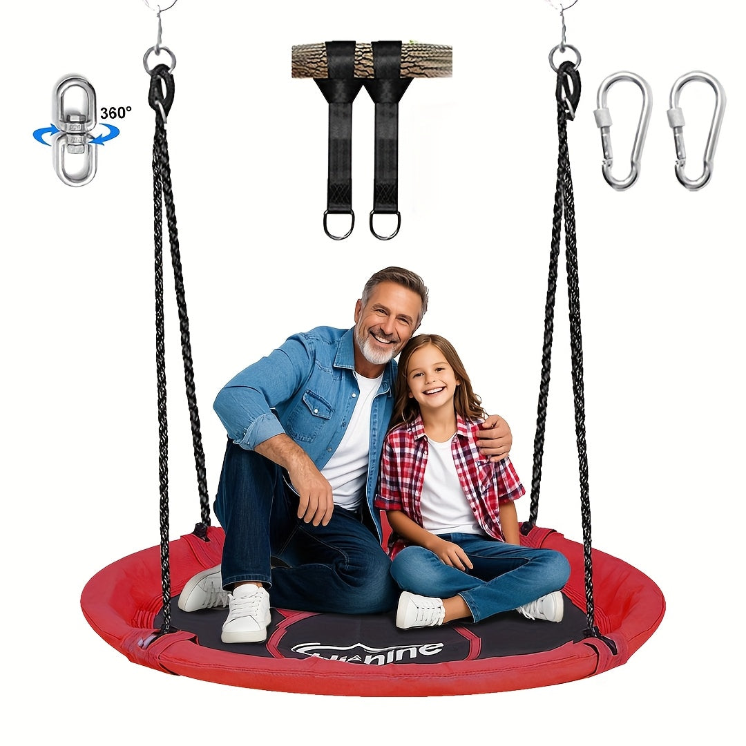 43 Inch Saucer Swing for Kids Outdoor – 360° Spinning Nest Swing with Swivel, Adjustable Ropes & Hanging Straps for Tree or Swing Set | Best Backyard Birthday Gift for Boys and Girls