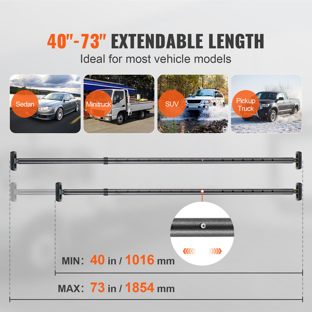 VEVOR Cargo Bar, Truck Bed Bar Adjustable from 40" to 73", Heavy-Duty Steel Cargo Stabilizer Bar with 220 lbs Capacity, Truck Load Bar Stop Sliding for Pickup Truck Bed, SUV, Minitruck