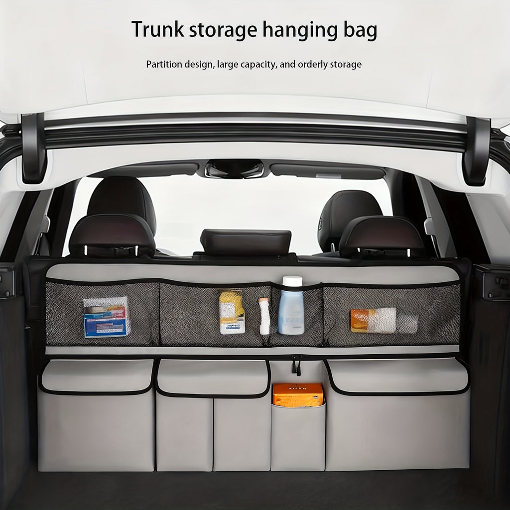 QIANKUNBAG Car Trunk Organizer, Large Capacity Vehicle Backseat Hanging Storage Bag with 9 Pockets, Space Saving Auto Seat Back Cargo Organizing Additions, Universal for SUV, Truck, Van