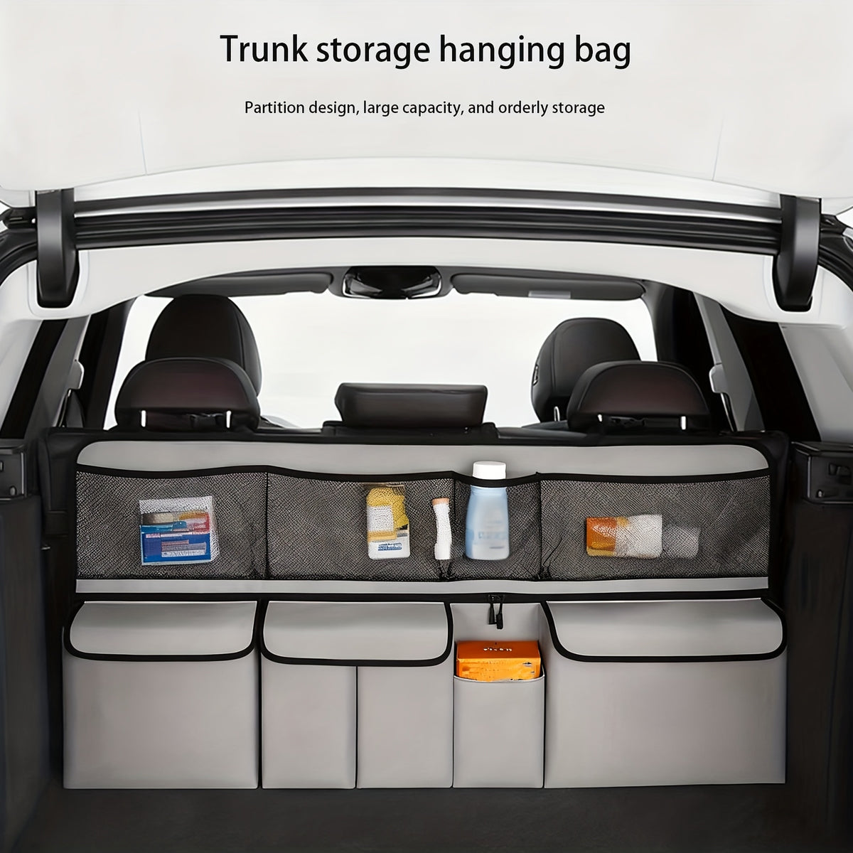 QIANKUNBAG Car Trunk Organizer, Large Capacity Vehicle Backseat Hanging Storage Bag with 9 Pockets, Space Saving Auto Seat Back Cargo Organizing Additions, Universal for SUV, Truck, Van