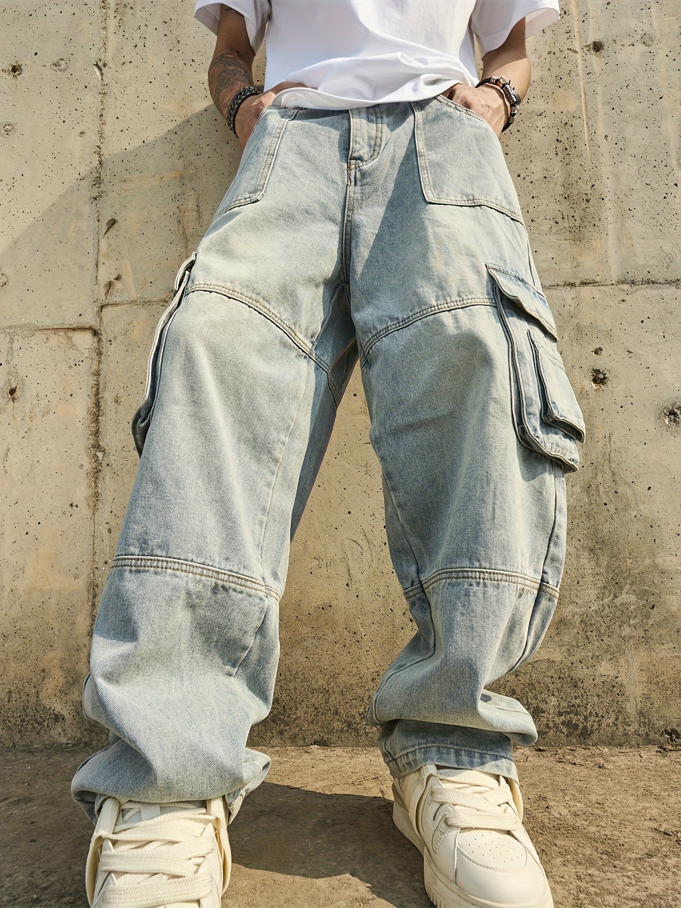 Men's Wide Leg Jeans - Distressed Wide Leg