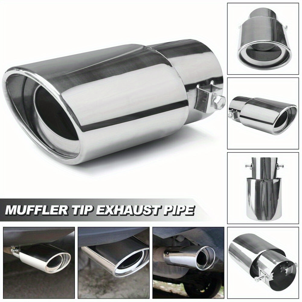1PC Car Exhaust Tip, Universal Car Exhaust Pipe Modification Tail Throat Tail Pipe For Most Models With Exhaust Pipe Diameter Within 1.5-2.1inch, Steel Exhaust Tips Chrome-Plated Finish Tailpipe (silvery #Straight)