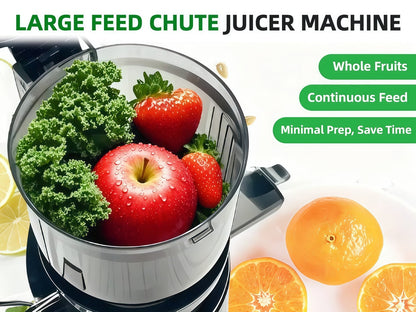 Masticating Juicer Cold Press - 4.25" Wide Feed Chute Auto-Feed Slow Juicer for Whole Fruits & Vegetables, 98% Juice Extraction, Quiet Motor, Easy to Clean, Compact for 1-2 People, Multiple Colors