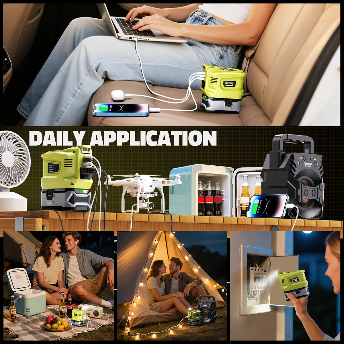 Diytoolifz Power Inverter Compatible with Ryobi 18V Battery, 200W Portable Power Supply Inverter Convert DC 18V to AC 110V-120V Battery Power Station with 2 USB And AC Battery Powered Outlet (Without Battery)