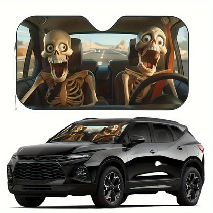 1pc Skull Pattern Car Windshield Sunshade - Front Window Sunshade with 4 Suction Cups, Universal Design, Effectively Keeps The Car Cool