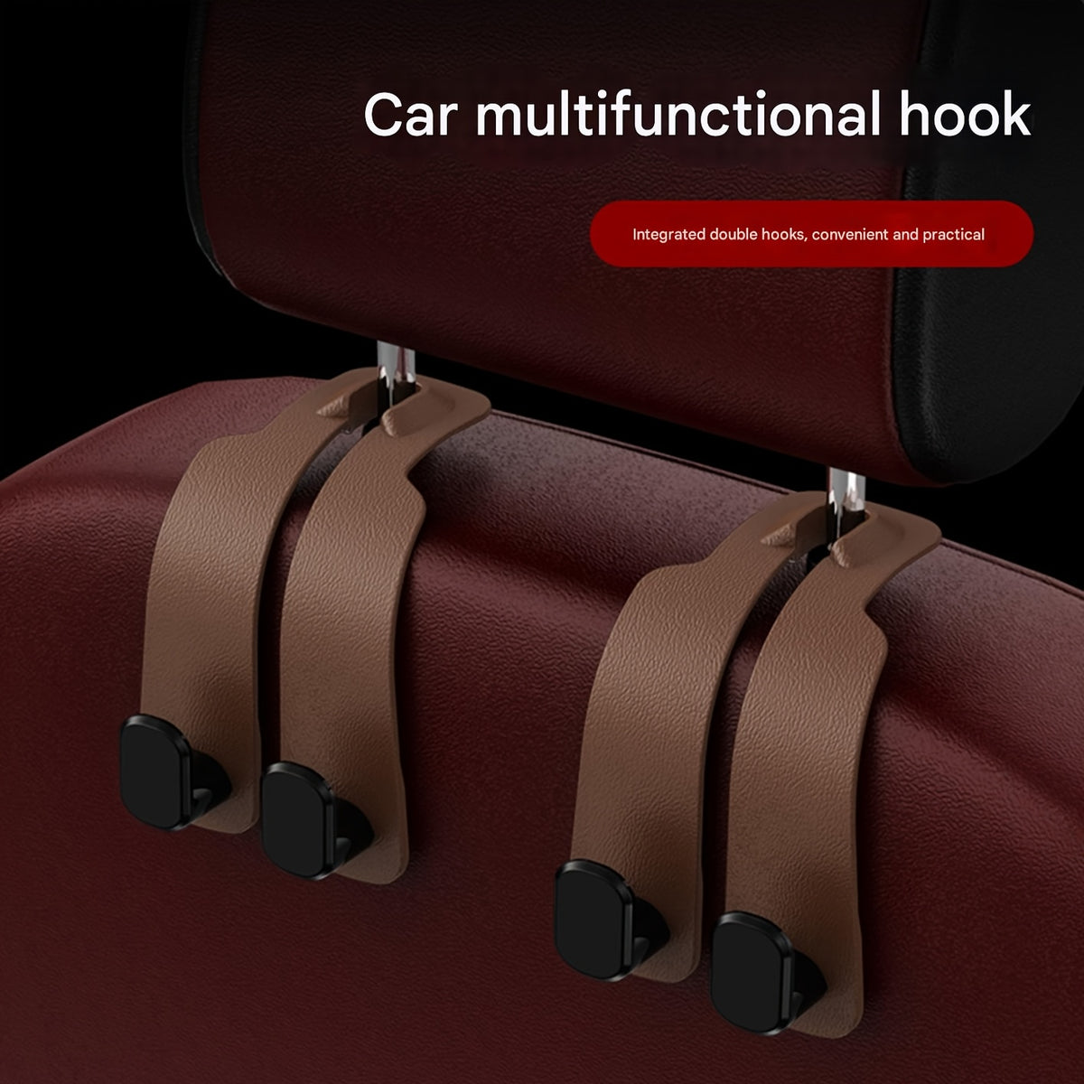 2-Hook Car Seat Back Hook Cover, Hidden Design, Double Hooks, Multi-Functional, Universal, Suitable for All Car Models