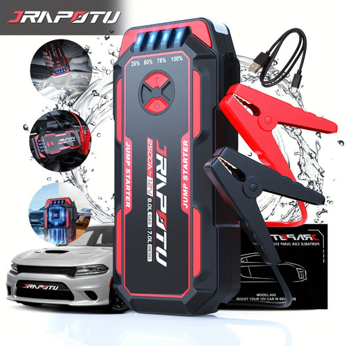 2500A Peak Car Jump Starter Portable – 12V Battery Booster Pack with USB-A & USB-C Ports, LED Flashlight, 10000mAh Power Bank, for Gas up to 8.0L & Diesel up to 7.0L Engines