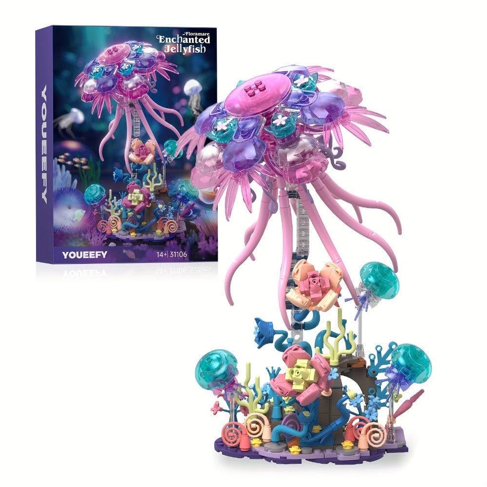 Jellyfish Building Block Model 526pcs – DIY Ocean Brick Assembly Kit for Adults & Teens, Aesthetic Desk Shelf Decor Display, Unique Creative Gift for Valentine's Day Birthday Christmas Halloween