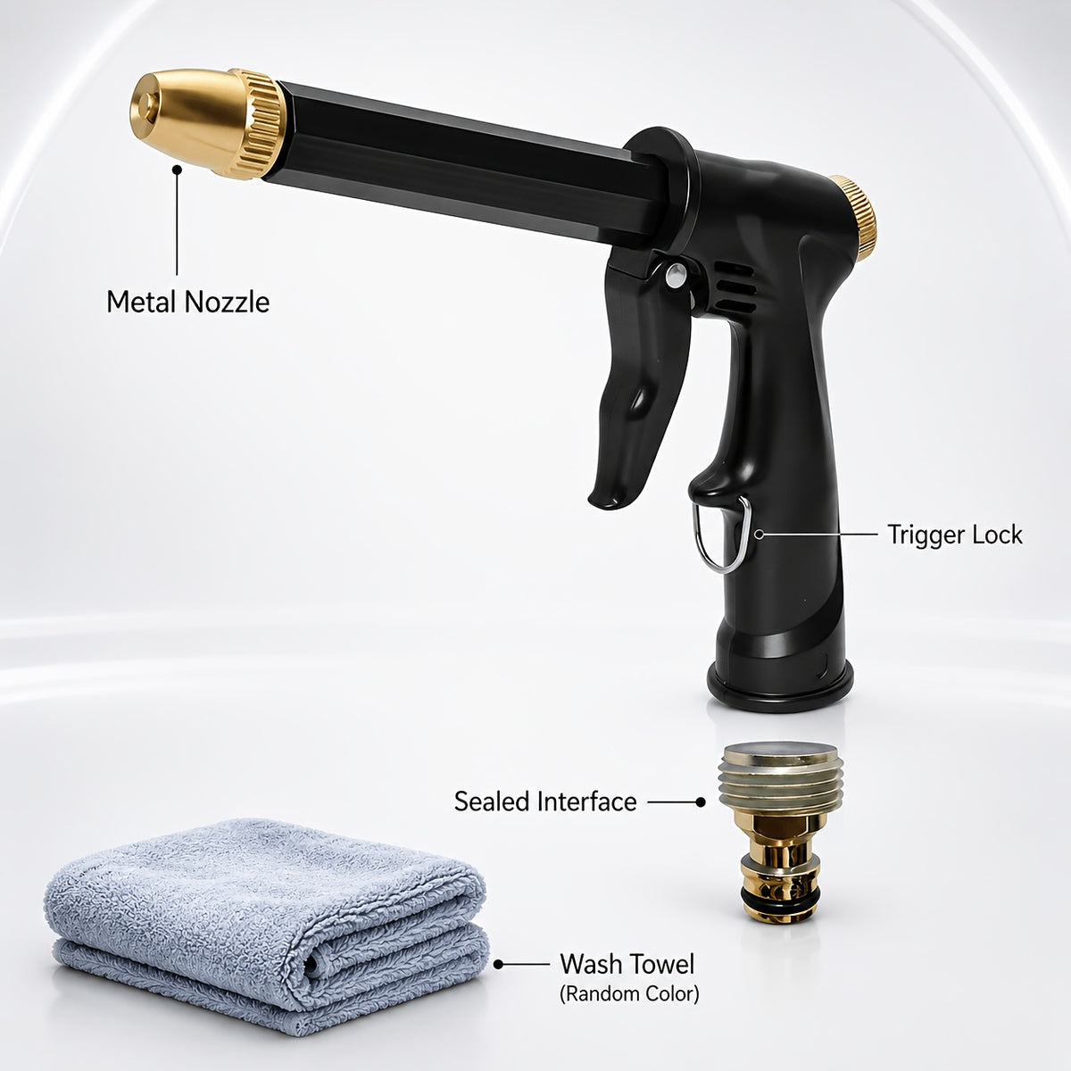 2X Pressure Car Wash Spray Gun Kit with Microfiber Towel, Metal-Look Body, 360° Adjustable Nozzle, One-Hand Lock, No Continuous Pressing, for Car, Motorcycle, Bicycle And Yard Cleaning