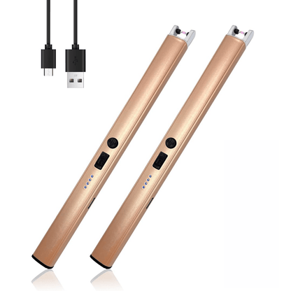 Plasma Arc Lighter USB-C Rechargeable 2pcs – Windproof Flameless Electric Candle Lighter with LED Battery Display & Child Safety Lock, Gift Box Packaging for Camping, BBQ & Holidays (Black & Rose Gold)