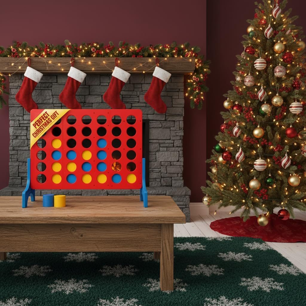 Giant Connect Four Game 1.8FT - Jumbo 4 in a Row Outdoor Lawn Game with 42 Discs & Storage Bag for Adults Kids Family | Wooden & Plastic Yard Game for BBQ Camping Party Holiday - Indoor Outdoor