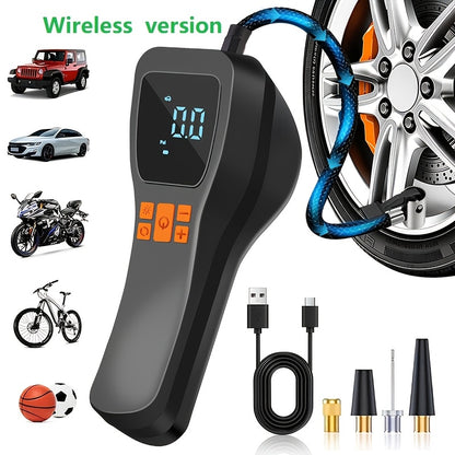 Portable Cordless Tire Inflator with Digital Gauge & LED Light – USB Rechargeable Fast Air Compressor for Car, Bike, Motorcycle & Sports Equipment, Emergency Tire Pump with Auto Shutoff