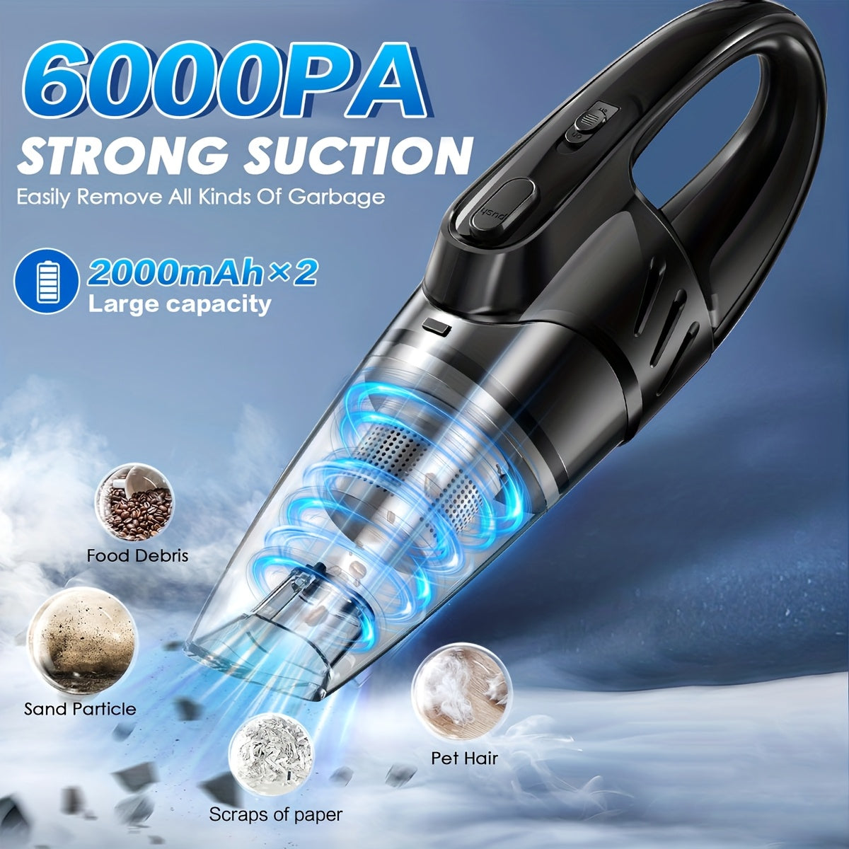 Car Vacuum Cleaner, 6000PA Super Strong Suction Handheld Vacuum, 2000mAh Large Capacity, Low Noise, Comes with Five Matching Accessories, for Car Interiors, Home, and Pet Cleaning, Pink Girly Car Accessories Gift for Women