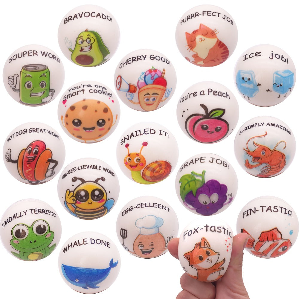 Motivational Animal Squeeze Stress Balls 24 Pack – 1.18 Inch Soft TPU Sensory Balls with Inspirational Quotes, Cartoon Animal Theme, Classroom Party Favors & Team Building Gifts