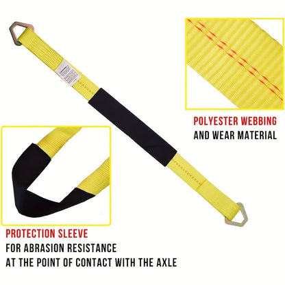 Axle Tie Down Straps 2" x 36" – Heavy Duty Car Tow Straps with D-Rings & Protective Covers for Car, Truck, Trailer & UTV | Wrecker & Flatbed Towing