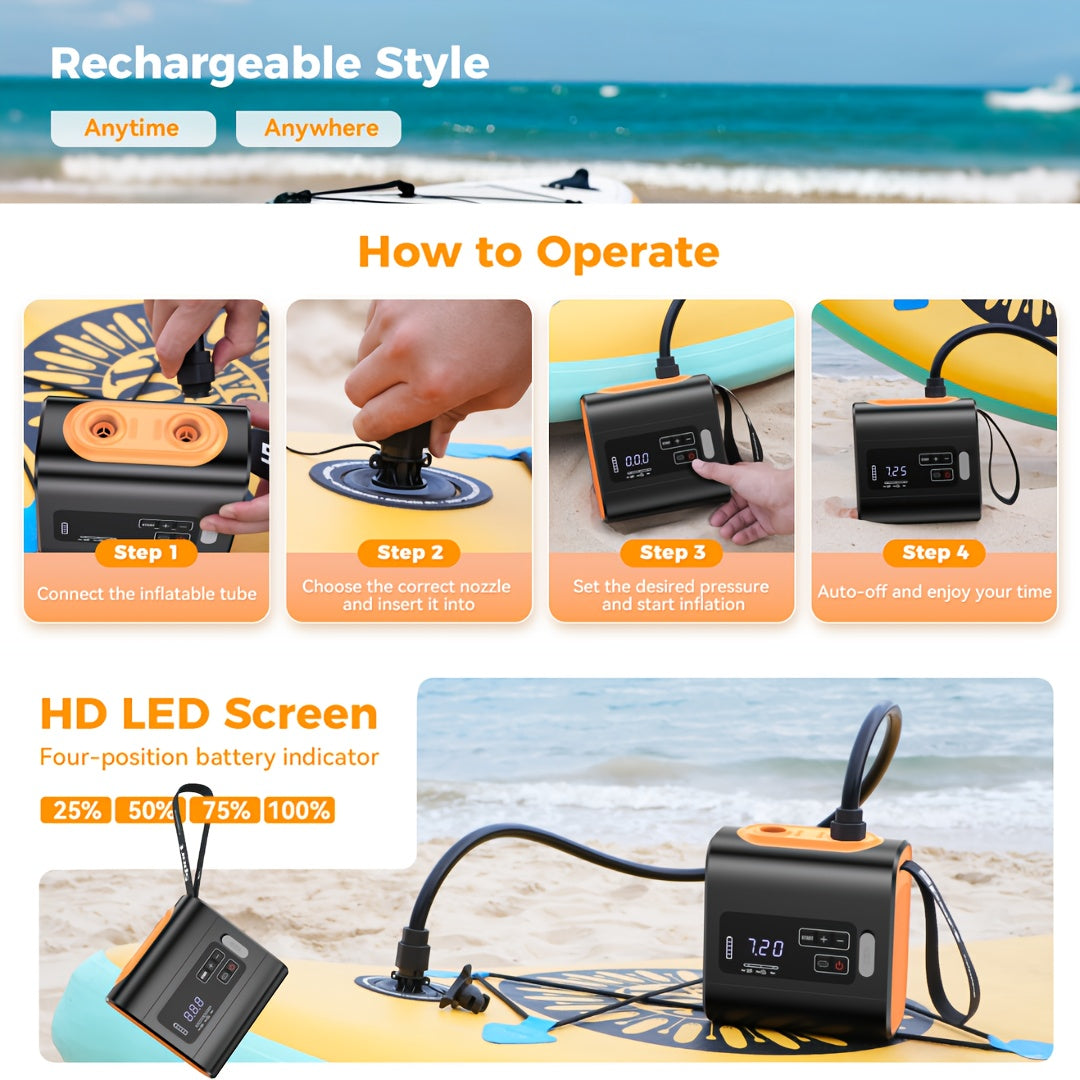 Smart High-Pressure Air Pump, LCD Auto-Stop & USB Fast Charge