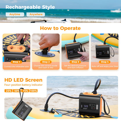 Smart High-Pressure Air Pump, LCD Auto-Stop & USB Fast Charge