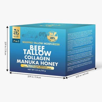 Whipped Beef Tallow Moisturizer - Organic Grass-Fed Face & Body Cream with Manuka Honey, Jojoba Oil, Collagen & Aloe Vera, All-in-One Natural Skincare for All Skin Types