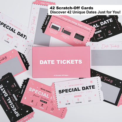 Date Night Scratch Off Cards for Couples 42pcs – Romantic Ideas Anytime Day & Night, 3 Color Tickets, Fun Couple Activity Game, Gift for Anniversary Birthday Valentine's Day Wedding