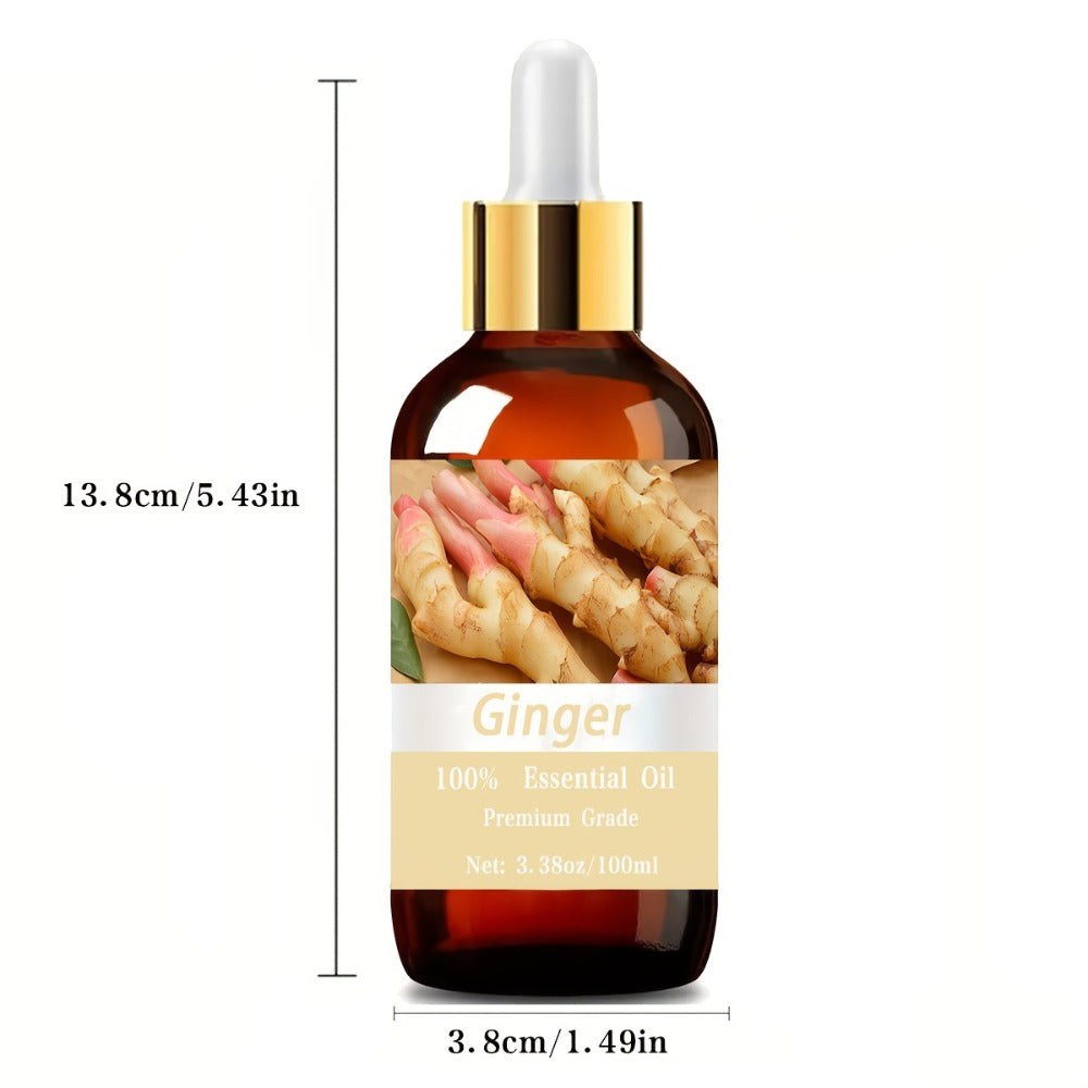 Ginger Essential Oil for Hair Growth 3.38oz 100ml - Hyaluronic Acid Vitamin C Scalp & Skin Moisturizing Massage Body Oil, Aromatherapy Relaxation Oil for Women & Men