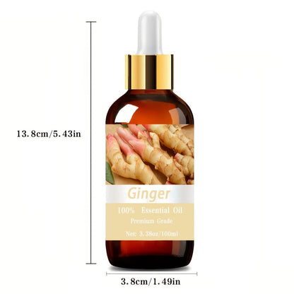 Ginger Essential Oil for Hair Growth 3.38oz 100ml - Hyaluronic Acid Vitamin C Scalp & Skin Moisturizing Massage Body Oil, Aromatherapy Relaxation Oil for Women & Men