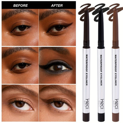 3-Piece Matte Gel Eyeliner Pen Set Waterproof Long-Lasting Smudge-Proof Precision Eye Makeup — Quick-Dry Creamy Formula for Sensitive Mature Skin Beginner Friendly Deep Medium Black