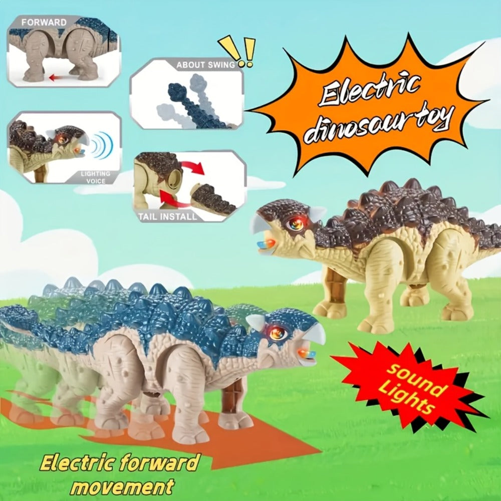 Walking Ankylosaurus Dinosaur Toy with Glowing Lights & Roaring Sound – Automatic Interactive Robot Dinosaur for Kids Ages 3-12, Birthday Christmas Gift for Boys and Girls, Brown or Blue