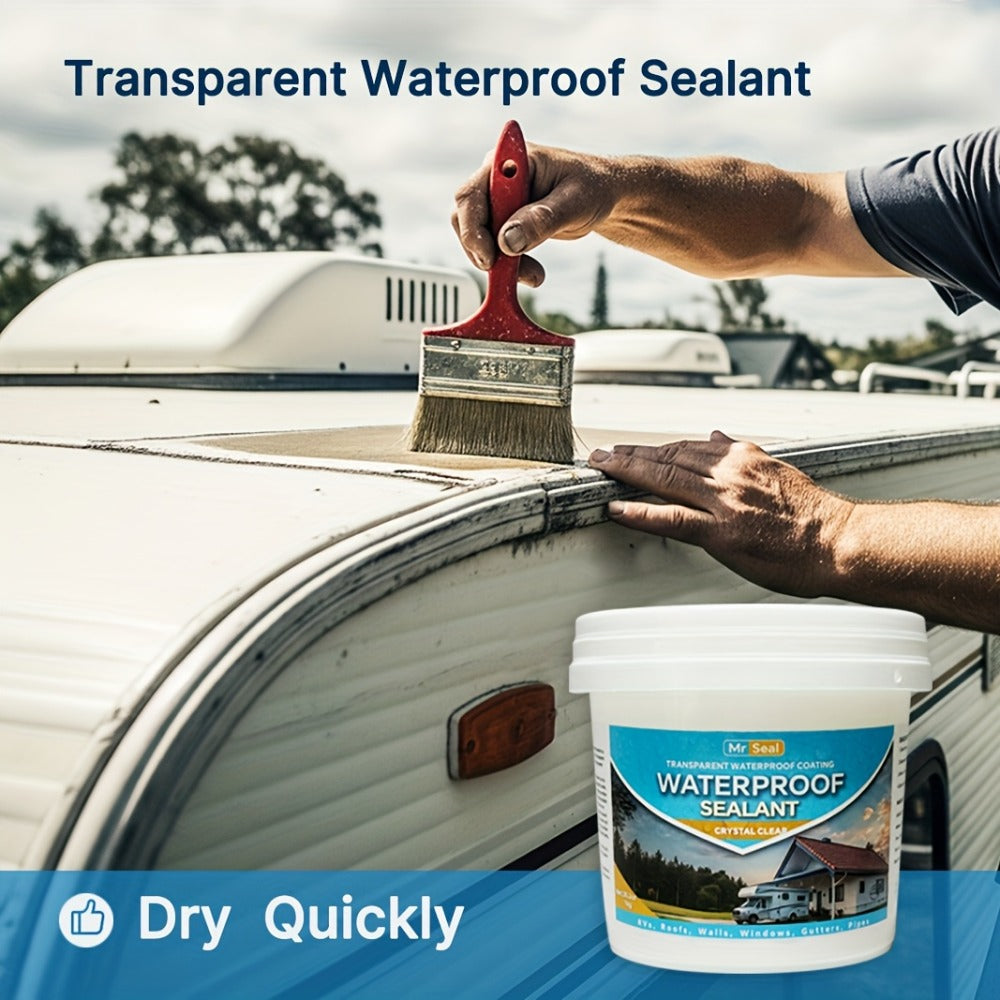 Clear Waterproof Sealant 1000g - Transparent Adhesive for Roof, RV, Wall, Pipe & Tile Leak Repair, Indoor & Outdoor, Includes Brush