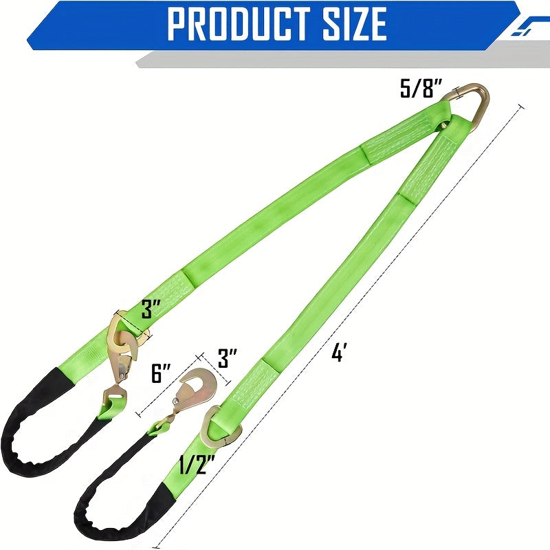2pcs/set Mytee Products V-Bridle Strap 2" X 6' W/Snap Hooks W/Cordura Sleeve And Axle V-Bridle Strap 2" X 4' W/Snap Hooks/Cordura Sleeve And Axle Strap, D Ring Middle, Heavy-Duty Tow Straps for UTV ATV Truck Car Tractor SUV