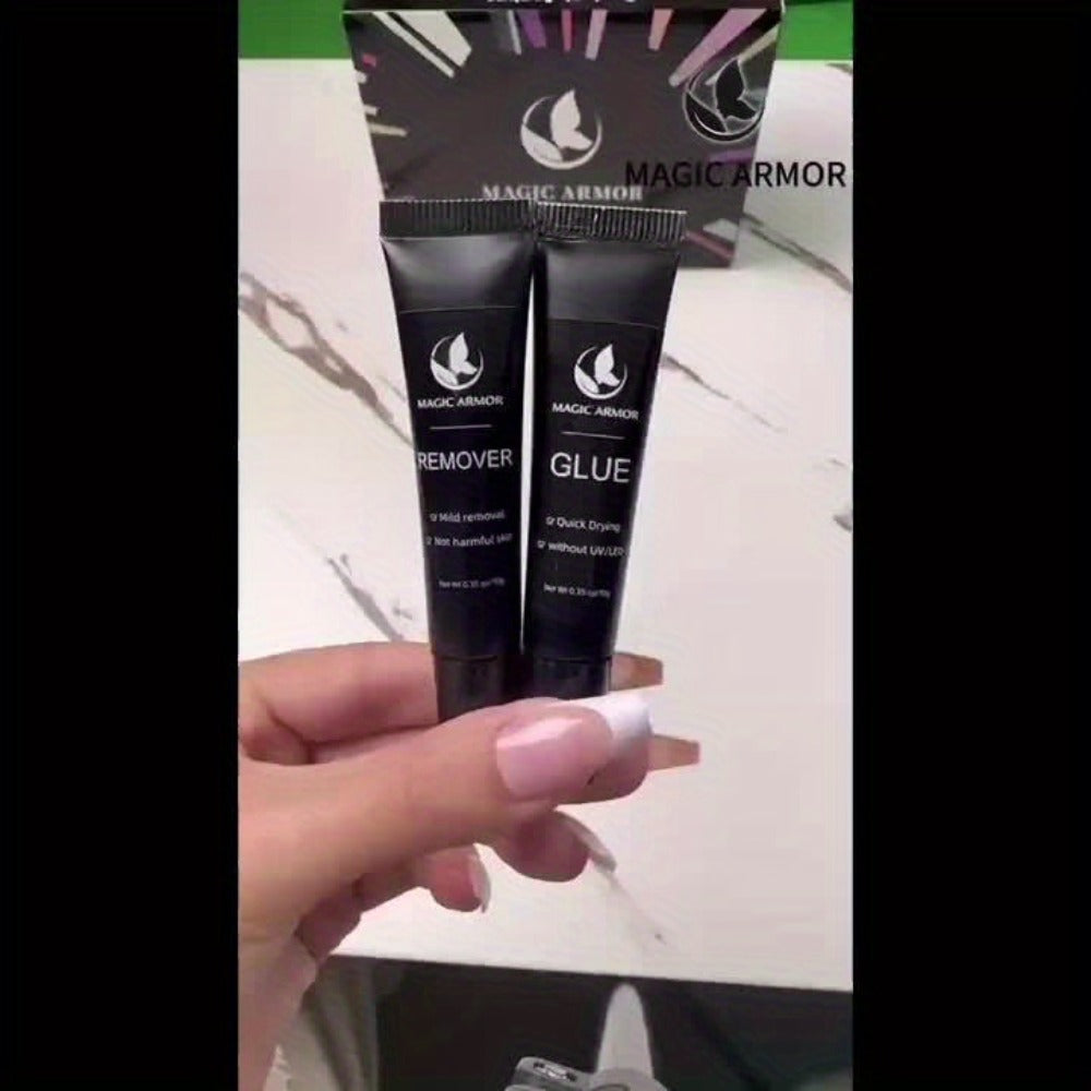 Super Strong Nail Glue & Remover Kit 10g - Long Lasting Adhesive for Acrylic Press-On False Nails - Precision Tip Applicator Clear Drying DIY Salon Nail Art for Women Girls Beginners