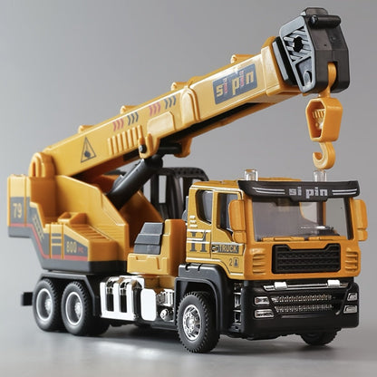 Die-Cast Construction Vehicle Toy Set – Mini Alloy Excavator, Dump Truck, Cement Mixer & Crane Trucks for Toddlers Boys Ages 3+, No Battery Needed, Birthday Christmas Gift