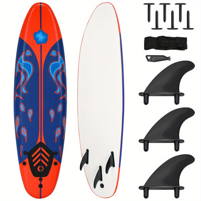 Foam Surfboard 6ft Beginner Surfboard EPE Deck EPS Core 3 Detachable Fins Safety Leash 200lbs for Kids Adults Ocean Beach River Pool Yellow White Red