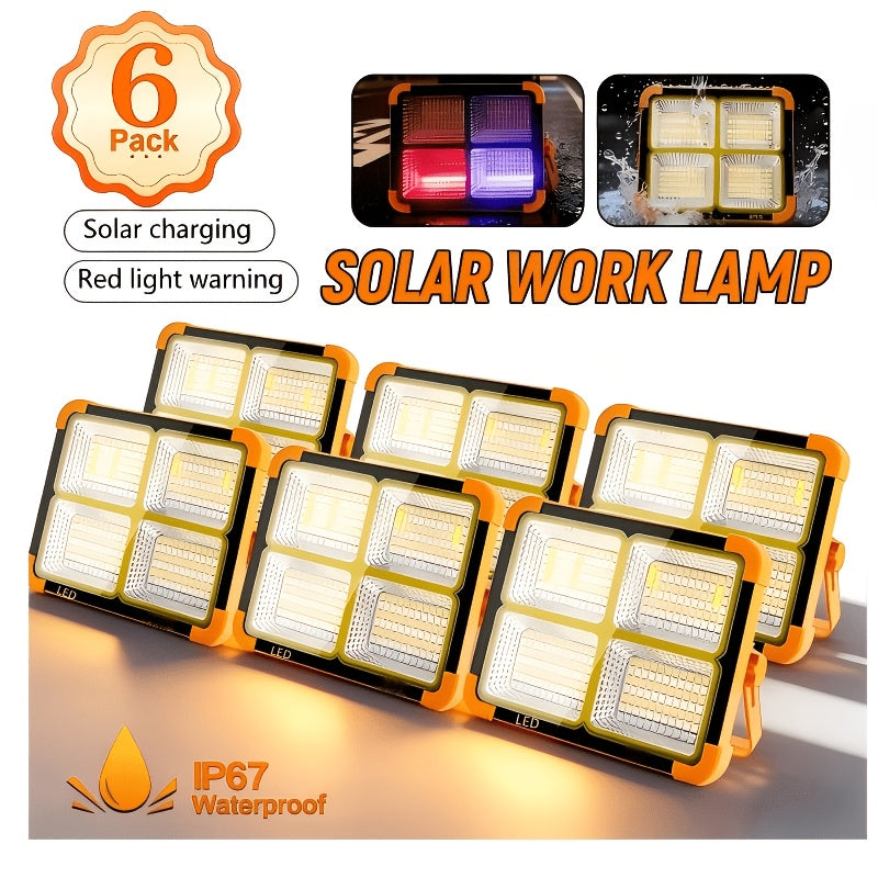 Solar LED Work Light with Magnetic Hook – 2000 Lumen Rechargeable Camping Light, Adjustable Brightness, Solar & USB-C Dual Charging, Waterproof Portable Hanging Lamp for Camping, Hiking, Garage & Emergency, 1/2/6/10 Pack