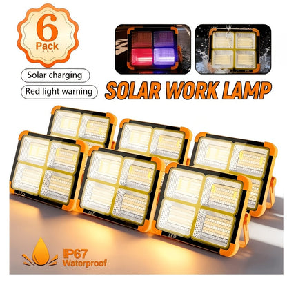 Solar LED Work Light with Magnetic Hook – 2000 Lumen Rechargeable Camping Light, Adjustable Brightness, Solar & USB-C Dual Charging, Waterproof Portable Hanging Lamp for Camping, Hiking, Garage & Emergency, 1/2/6/10 Pack