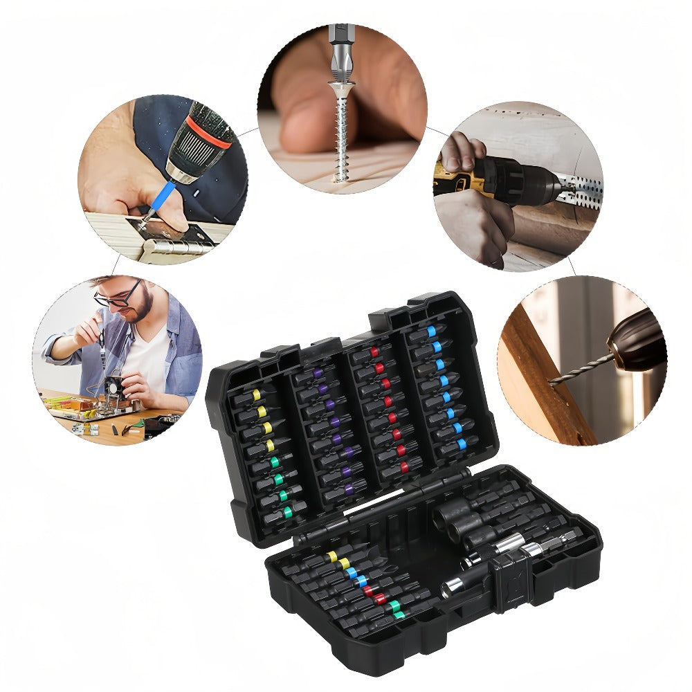 Impact Screwdriver Bit Set 45-Piece – Heavy-Duty Torx, Phillips, Flat & Square Bits with Storage Box, Compatible with Impact Drivers for Automotive, Home Repair & DIY Projects