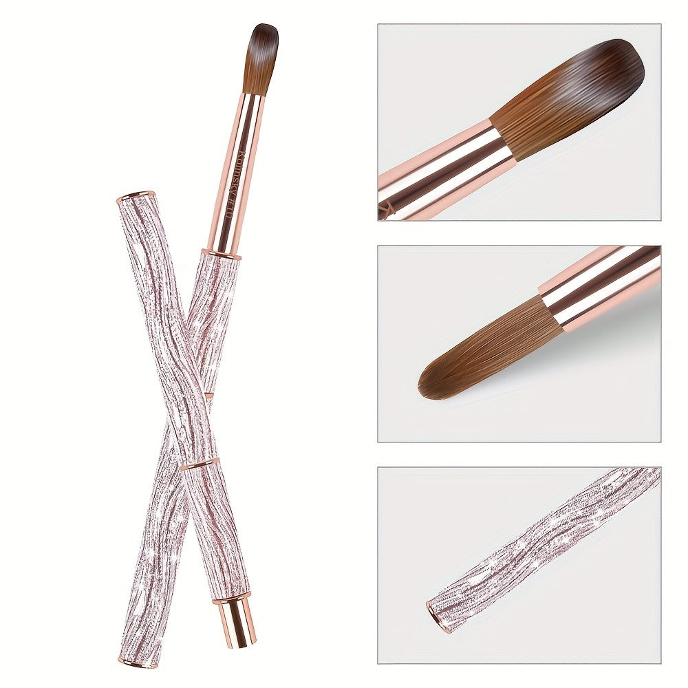 Kolinsky Nail Brush Pink Sparkling Metal Handle – Round Head Acrylic Nail Art Brush for Extensions & Manicure, Sizes #8 #10 #12 & 3-Piece Set, Genuine Kolinsky Hair Bristles for Salon & Home Professional Use