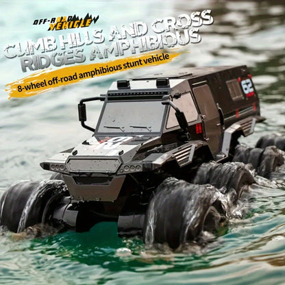 Amphibious RC Truck 8-Wheel Drive 4-Motor Off-Road Climbing Remote Control Armored Vehicle, Oversized All-Terrain Land & Water Military Truck Toy – Epic Gift for Kids & Adults Boys Girls