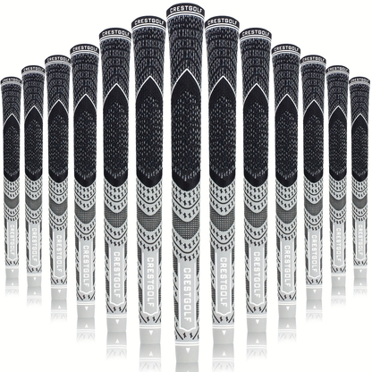 Midsize Golf Grips Set 13 Pack – All Weather Hybrid Rubber Golf Club Grips with Ecological Yarn Thread Technology, Multiple Colors, Fits Full Set of Clubs (Black, White, Red, Orange, Yellow, Blue, Gray)