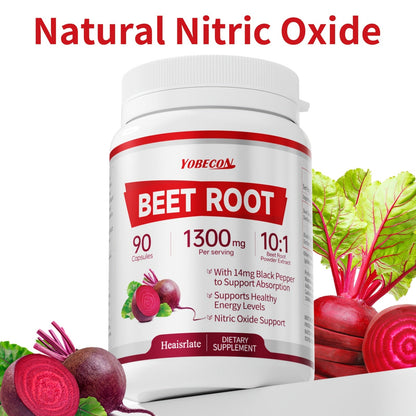 Beet Root Capsules 1300mg Nitric Oxide Supplement for Blood Flow Circulation Energy Support Plant-Based Formula for Men and Women