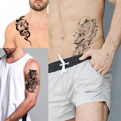 GLARYYEARS Realistic Temporary Tattoos for Men Women 48pcs Skull Snake Black Dark Art Body Arm Designs Waterproof Long Lasting Non-Toxic 12 Large 36 Small Sheets