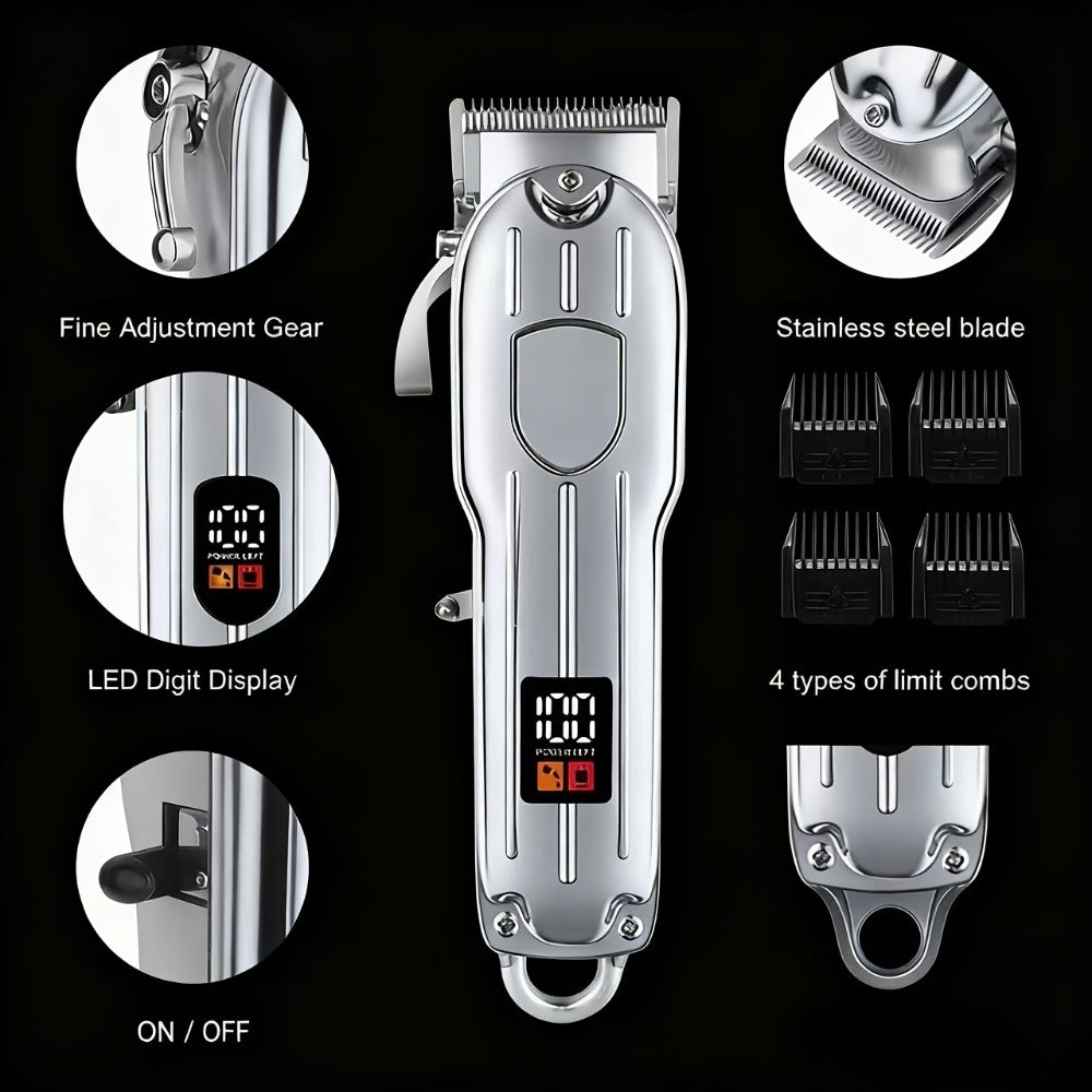Professional Electric Hair Clipper Set for Men — 5-Speed LED Display Rechargeable Beard Trimmer & Hair Carving Kit, Cordless Home Barber Grooming Set, Father's Day Gift for Men