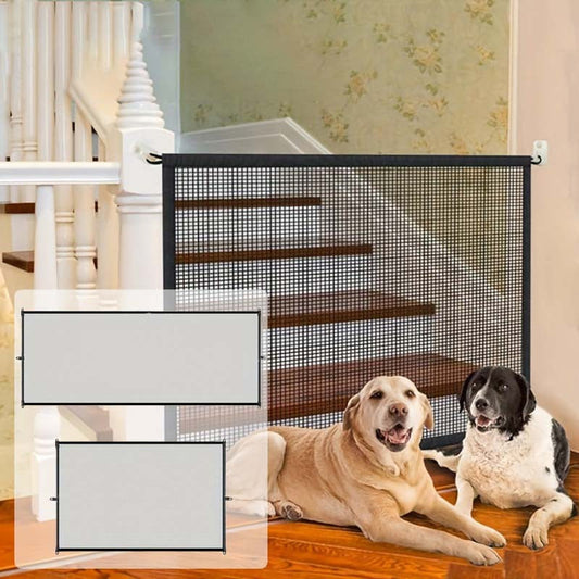 Pet Safety Gate Mesh Door – Portable Magic Pet Fence for Stairs & Doorways | Easy Install Anywhere, S & L Sizes for Puppies, Kittens & Small Pets, Strong & Flexible Safety Barrier
