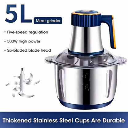 Electric Food Chopper & Processor 5L Stainless Steel - 40000 RPM Motor, 6 Bi-Level Blades, Meat Grinder & Vegetable Slicer for Kitchen, Onion, Garlic, Nuts, Fruit, Dough & More