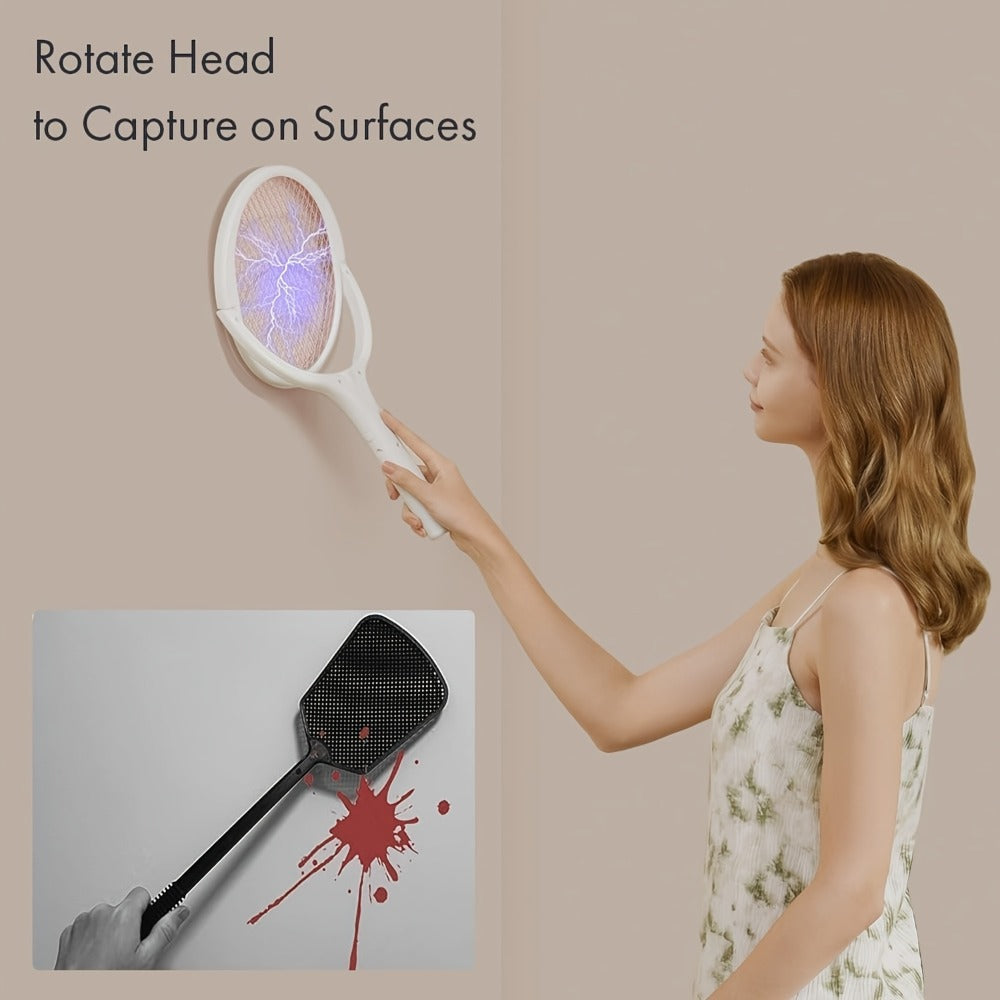 Electric Fly Swatter Racket 4000V – Rechargeable Mosquito Killer Zapper with Auto One-Touch Kill, Detachable Head, USB Type-C Charging, Cordless Bug Zapper for Indoor & Outdoor Use, Pet-Safe Pest Control