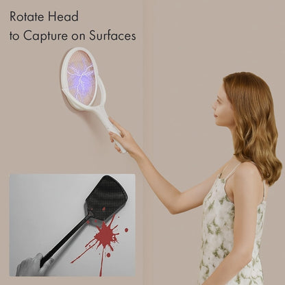 Electric Fly Swatter Racket 4000V – Rechargeable Mosquito Killer Zapper with Auto One-Touch Kill, Detachable Head, USB Type-C Charging, Cordless Bug Zapper for Indoor & Outdoor Use, Pet-Safe Pest Control