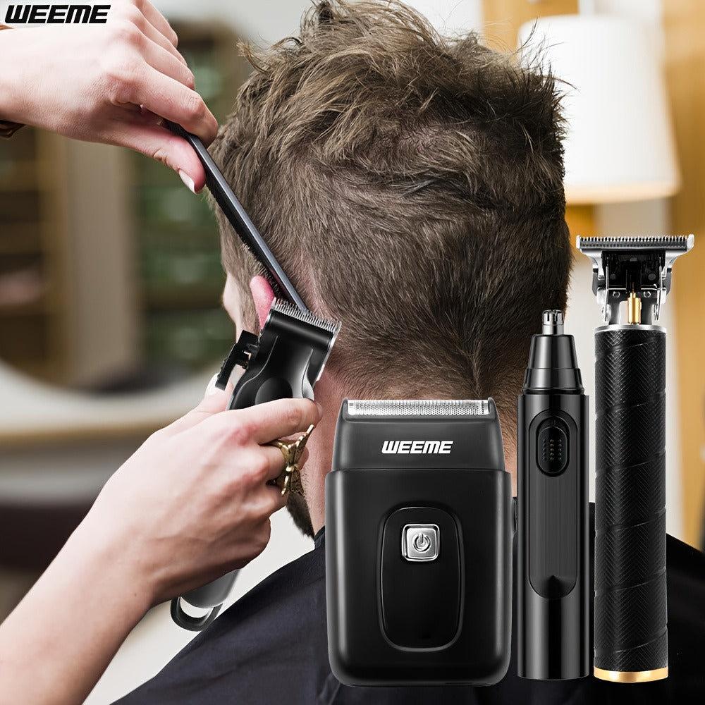 Mens Grooming Kit with Nose Hair Trimmer Electric Shaver WEEME 826 USB Rechargeable LCD Display - Complete Shaving Trimming Set Gift for Dad Brother Son Birthday Holiday