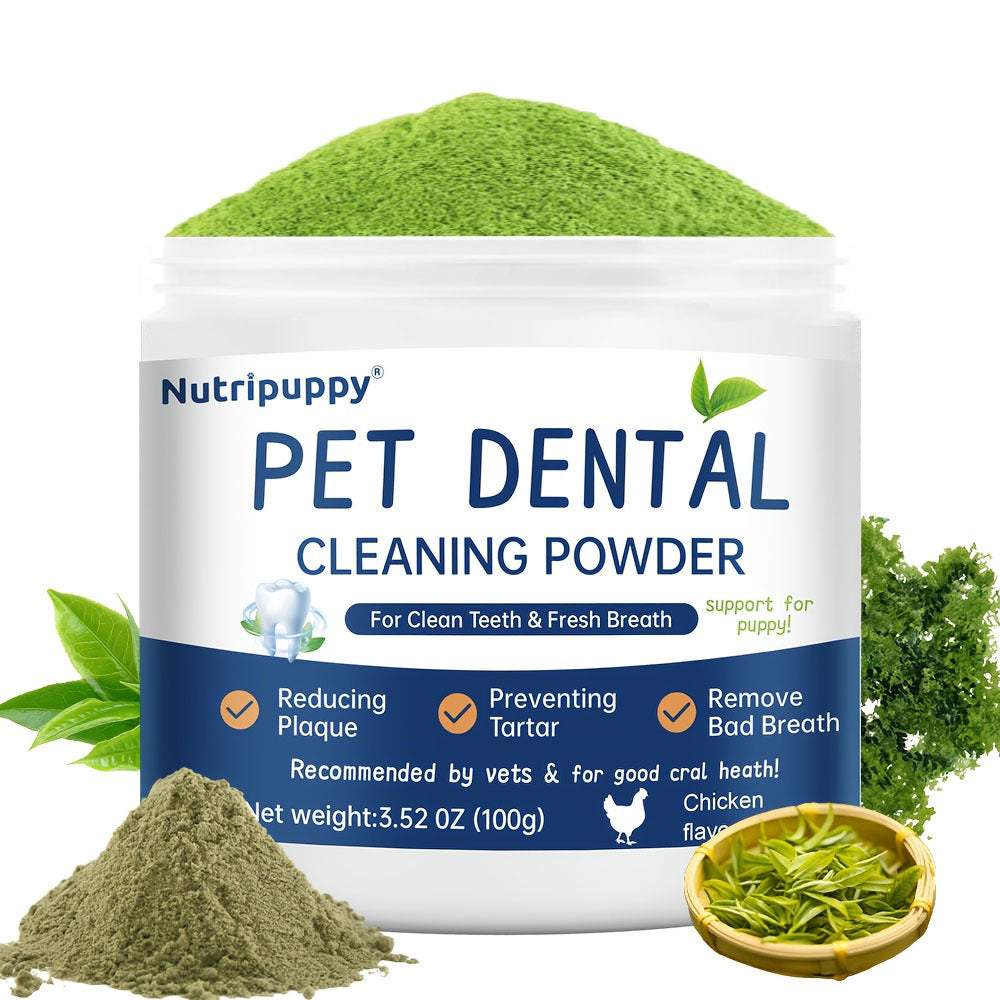 Pet Dental Powder for Dogs & Cats – Plaque Remover, Bad Breath Freshener & Tooth Cleaning Powder, No-Brush Oral Care Solution, 100g – Safe Daily Dog Dental Health Supplement