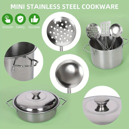Kids Kitchen Playset 37pcs – Stainless Steel Play Pots & Pans Set with Apron, Chef Hat, Cooking Utensils & Play Food | Pretend Play Kitchen Toy, Birthday & Christmas Gift for Boys & Girls Ages 3+